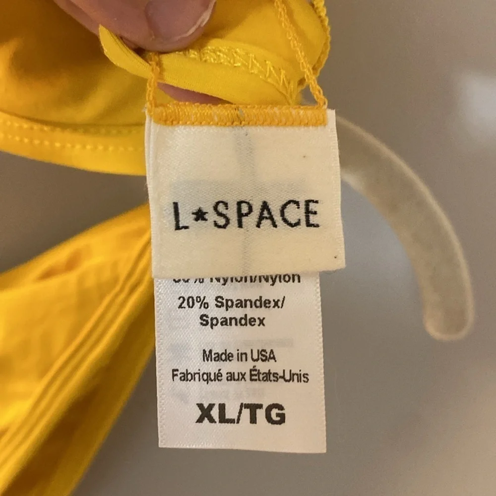L*Space Millie Bikini top with matching bitsy cut bottoms in marigold yellow XL